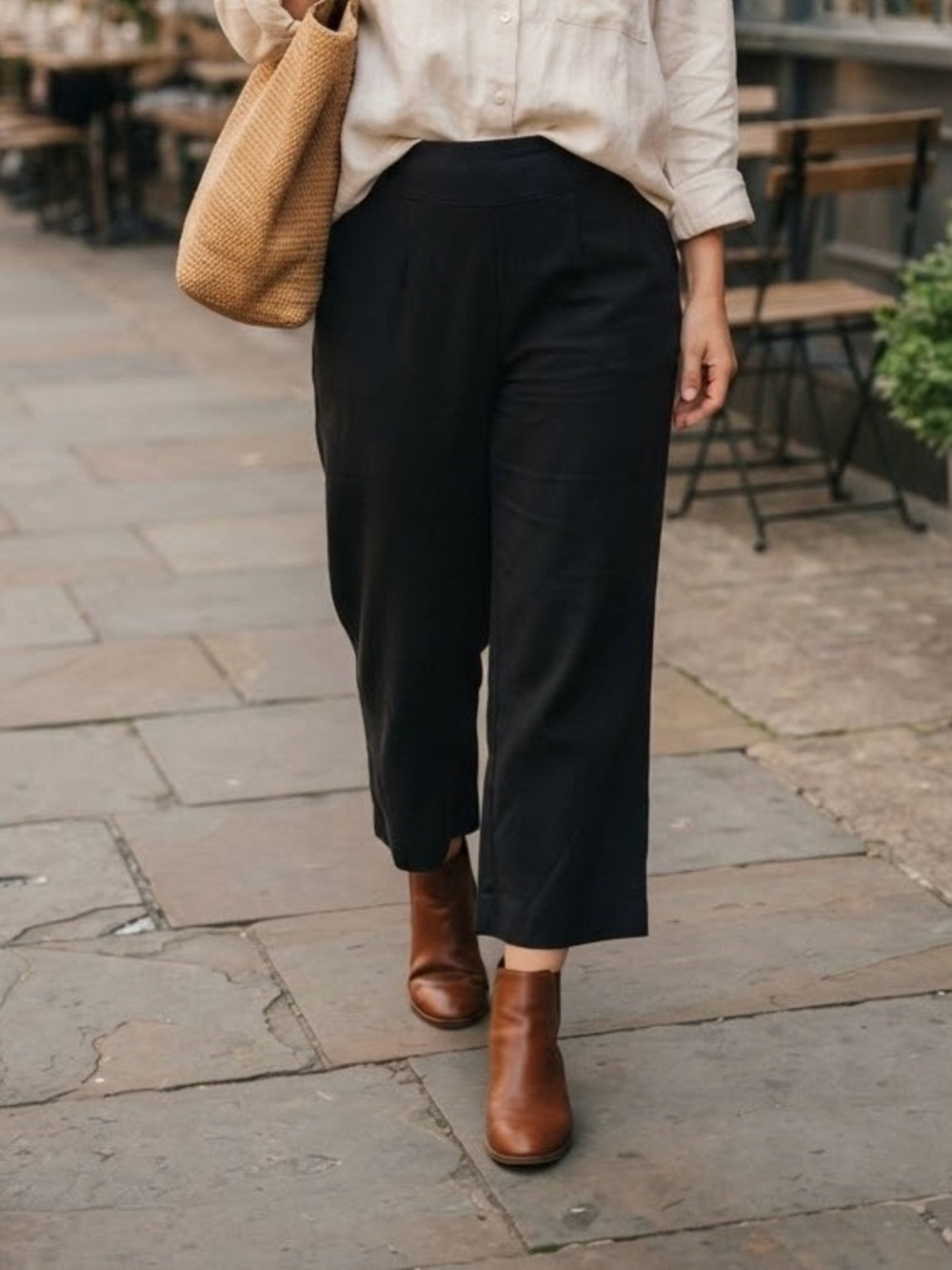Soft Surroundings | Black Cropped Wide-Leg Knit Pants with Pockets | Sz PM